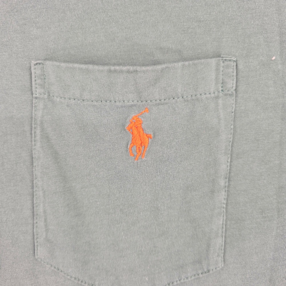 Polo Ralph Lauren Mens 2XLT Sage Green Pocket T-Shirt Orange Pony Logo Cotton - Picture 2 of 6